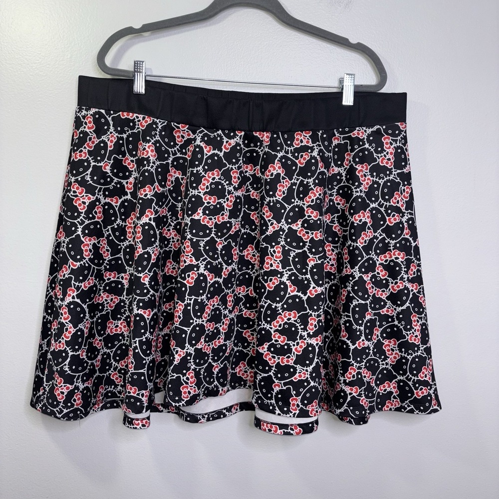Hello Kitty Face Print Pink/Black & White Skirt‎ Women's Plus Sz 3 Elastic Waist